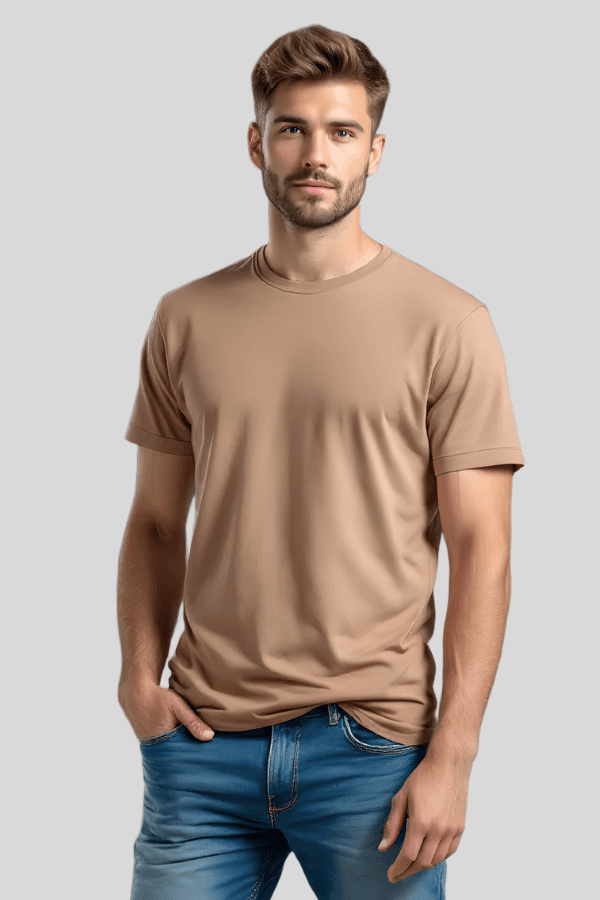 חולצת טריקו צבע מוקה חלקה 100% כותנה