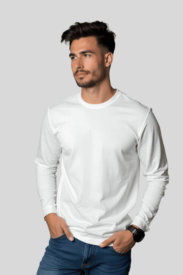 חולצת טריקו שרוול ארוך צבע לבן - מארז שלישיה