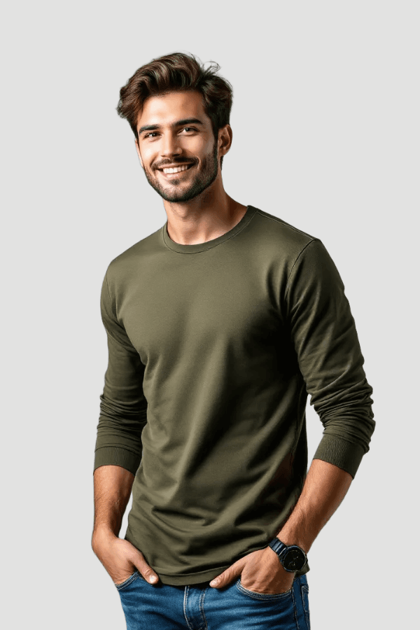 חולצת טריקו שרוול ארוך צבע זית ZAYA