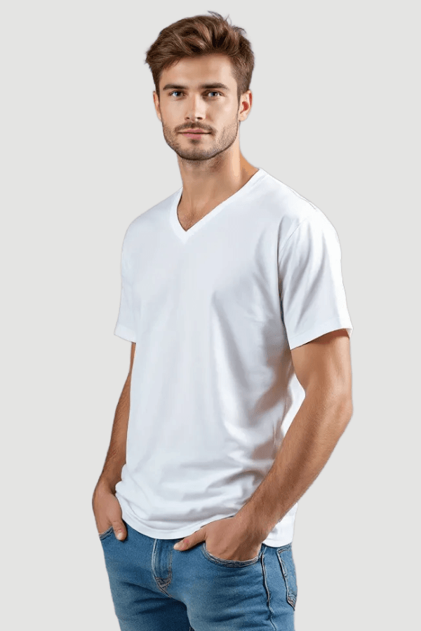 חולצת טי לבנה צווארון צד V